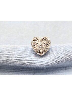 Single 10K Karat Solid White Gold Heart Shaped Round Cut Diamond Stud Earring
